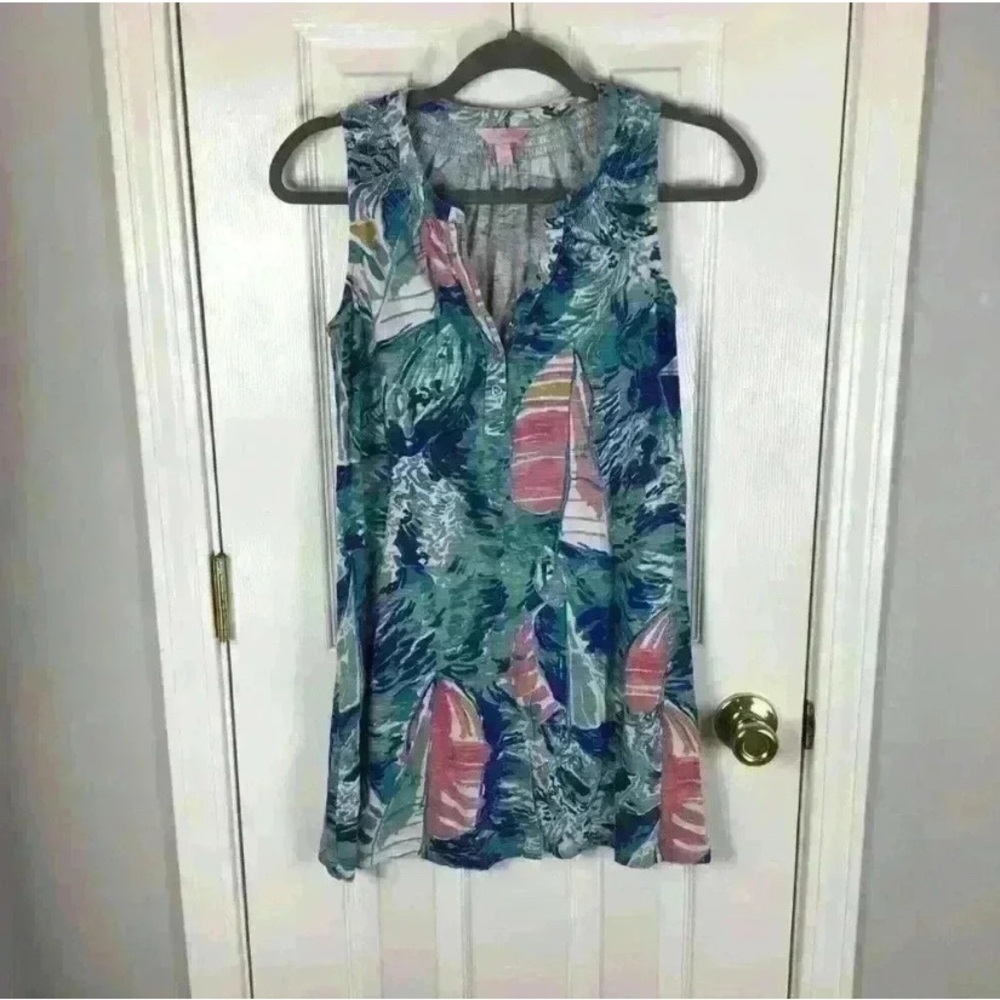 Lilly Pulitzer Essie Dress Sparkling Blue Hey Bay Bay Sailboat Print Womens XS